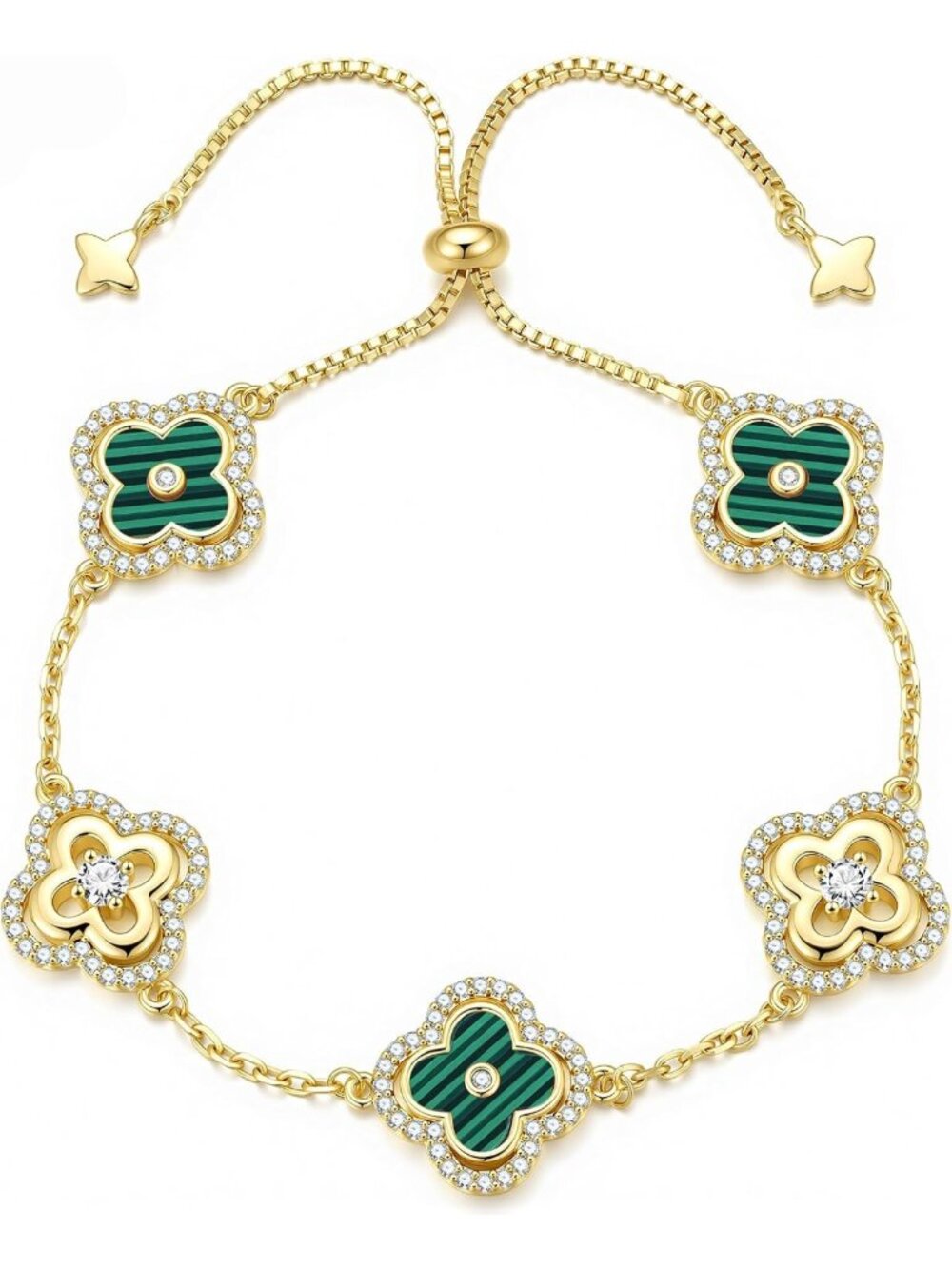 14K Gold Plated Clover Bracelet - Lucky Charm Jewelry Gift for Women